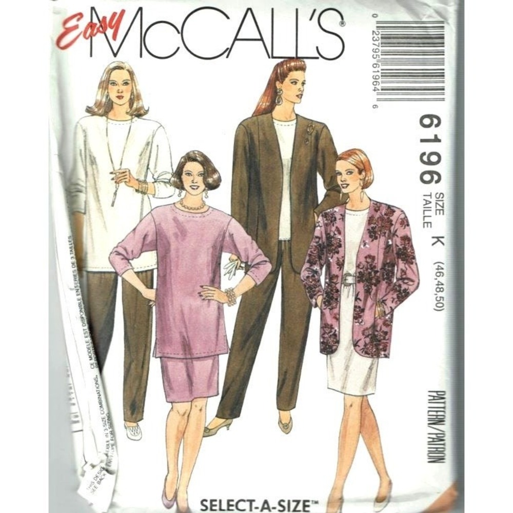McCalls Sewing Pattern 6196 Jacket Tunic Skirt Pants Womens Size 46-50 Uncut FF